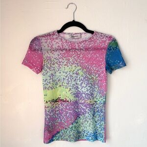 Serapis Mesh Graphic Tee | Abstract Y2K Print | Sheer Stretch Top